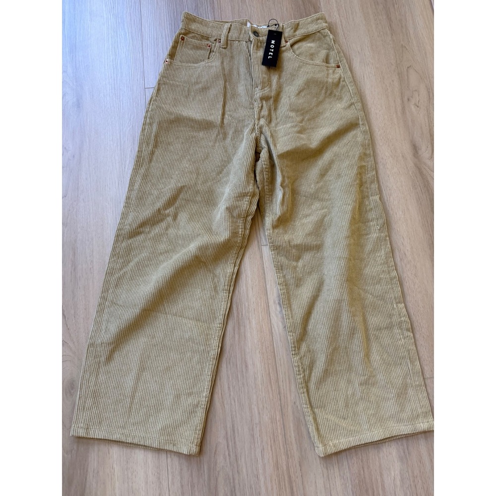 Motel Rocks Corduroy Wide Leg Pants Beige High Waist Cord Trousers Size M NEW